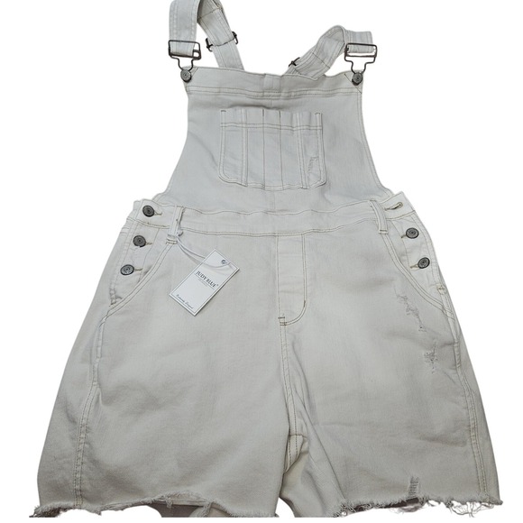 Judy Blue‎ Overalls Womens Large Ecru Garment Dyed Shortalls Distressed Denim - Picture 4 of 11